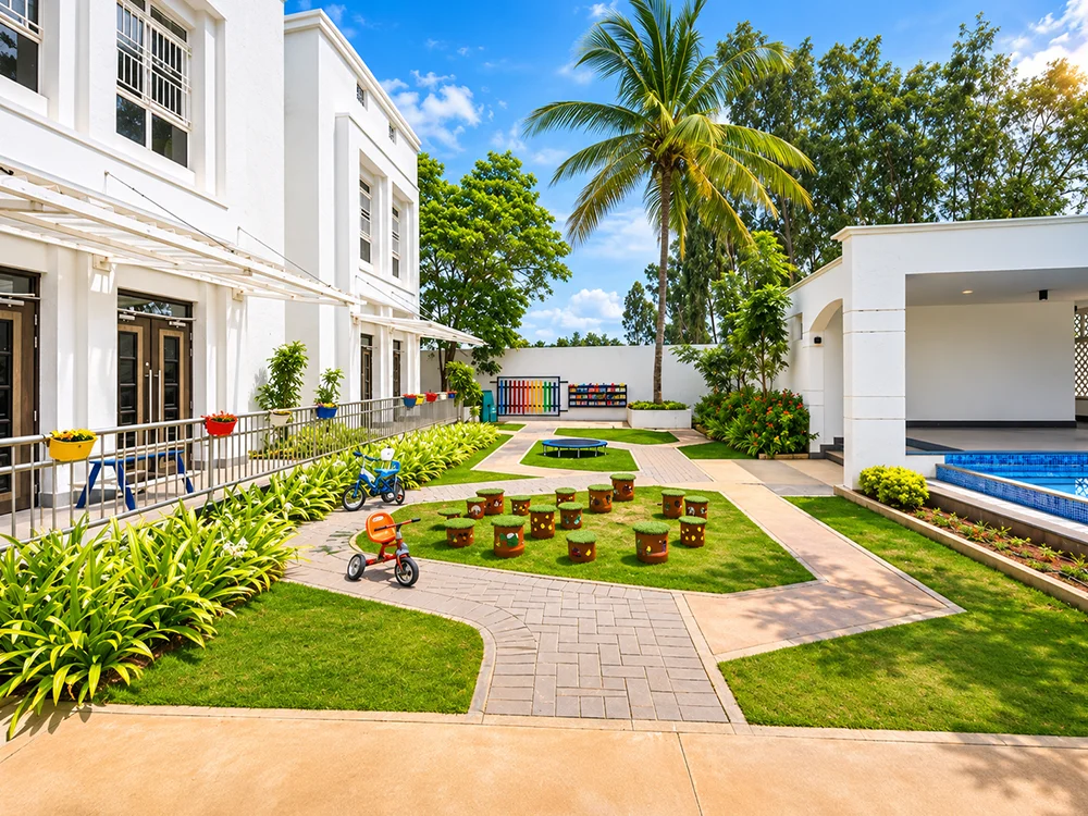 Tropical Courtyard with Playful Details