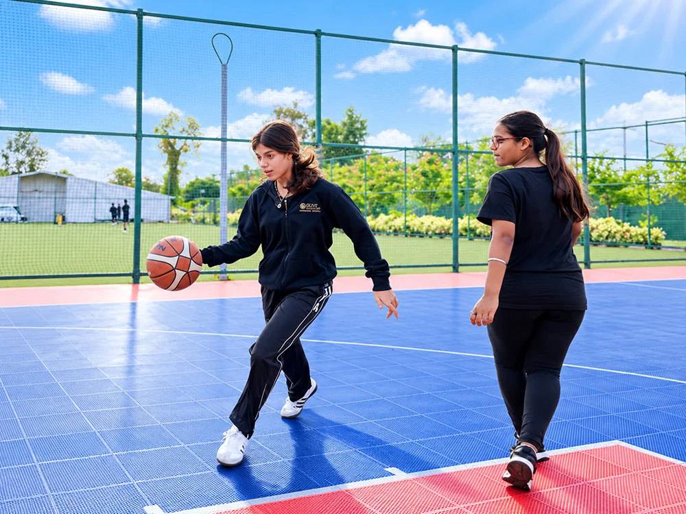 Sunny Schoolyard Basketball Play